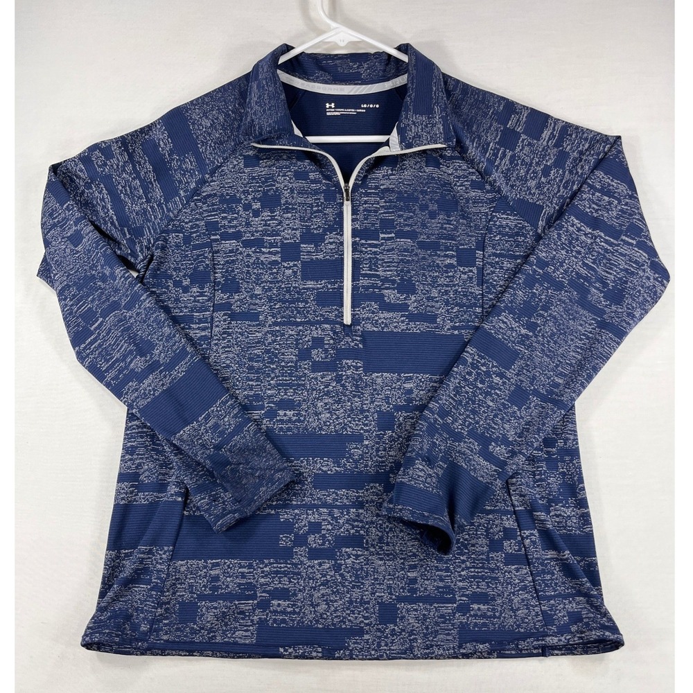 Under Armour Threadborne Run 1/4 Zip Pullover Navy Blue Digital Glitch‎ Womens L